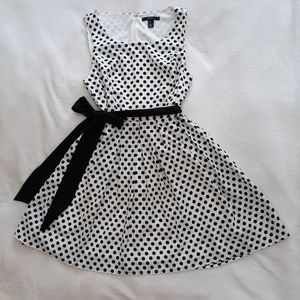 Black and white polka dot dress with cloth belt